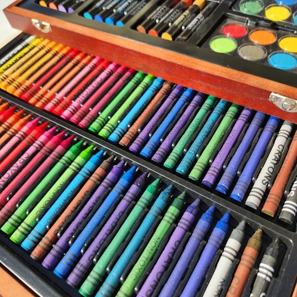 NEW LARGE Wood Box with Art Painting Drawing Supplies Set School Storage Box Org - Picture 7 of 16
